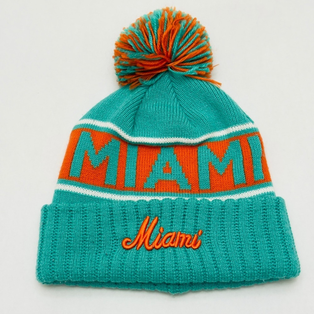 Miami Dolphins Heritage Stripe Retro Logo Pom Beanie Hat One Size! - Picture 2 of 8